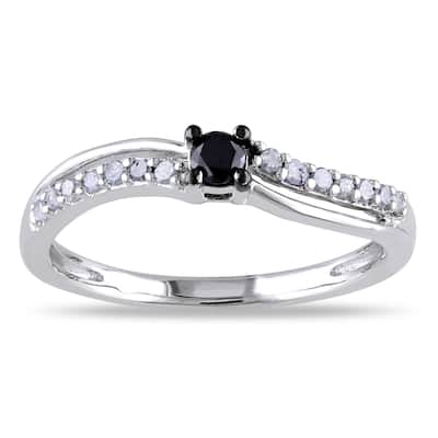Miadora Sterling Silver 1/4ct TDW Black and White Diamond Promise Ring