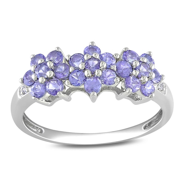 Miadora 10k White Gold Purple Tanzanite and Diamond Flower Ring Miadora Gemstone Rings