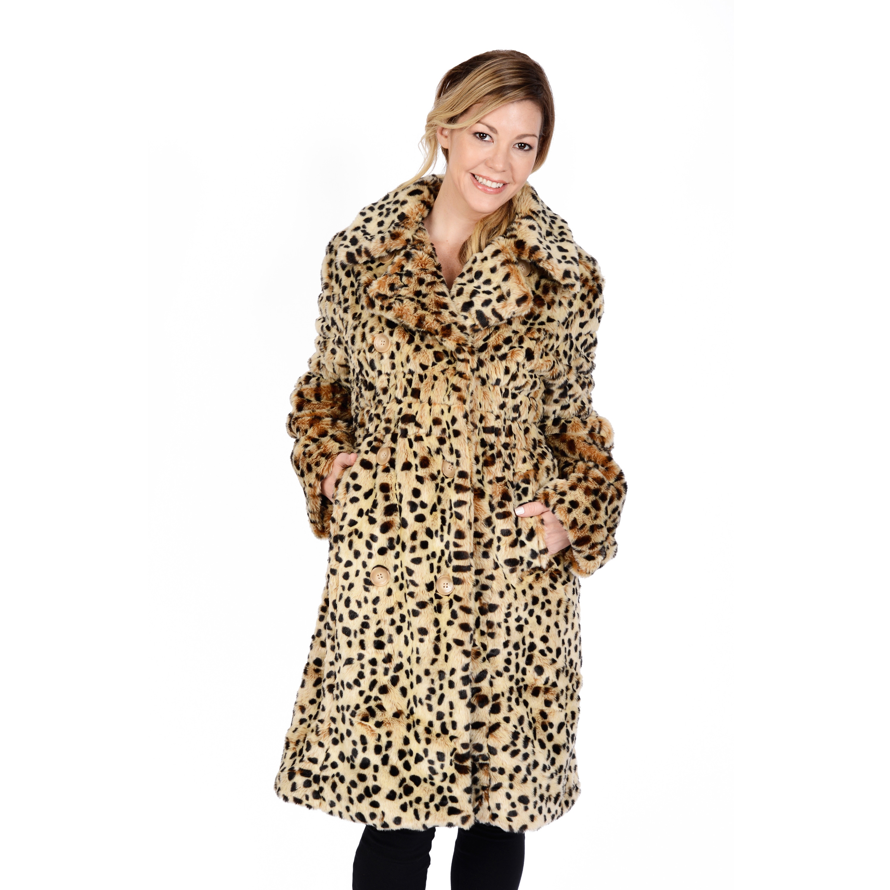 Excelled Womens Double Breasted Animal Print Trench