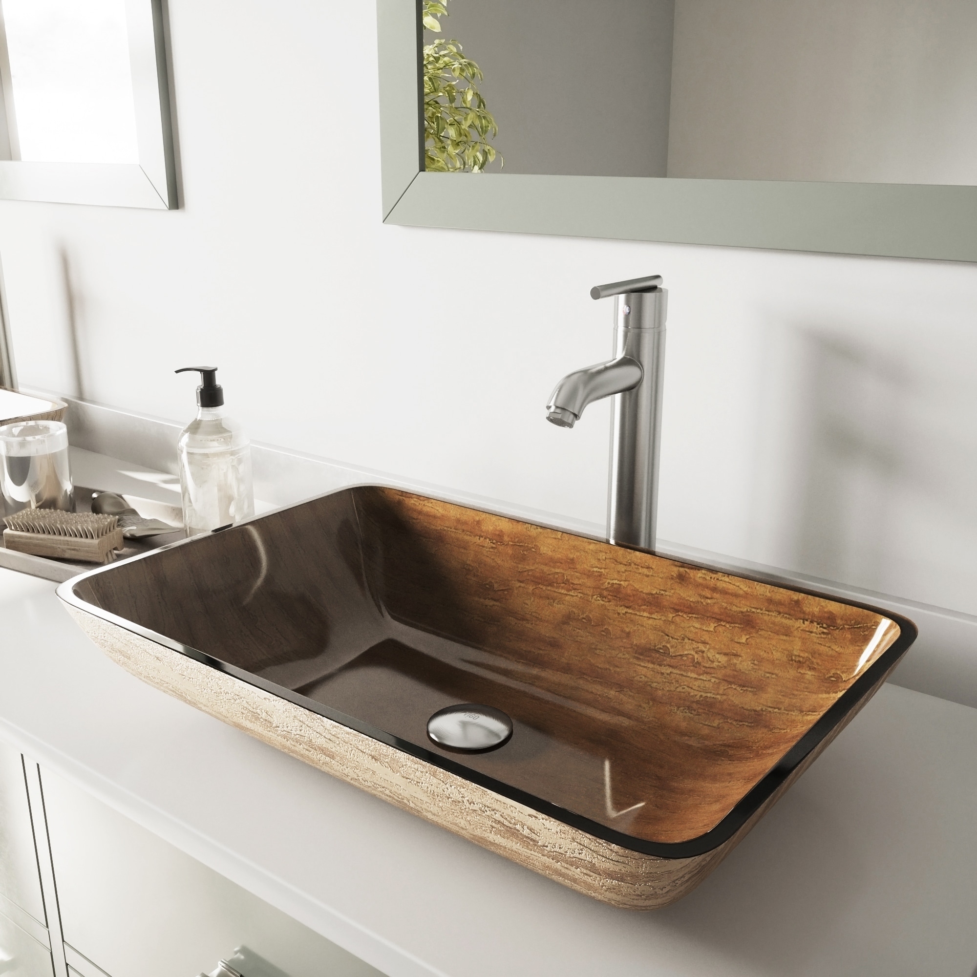 Vigo Rectangular Amber Sunset Glass Vessel Sink And Faucet Set