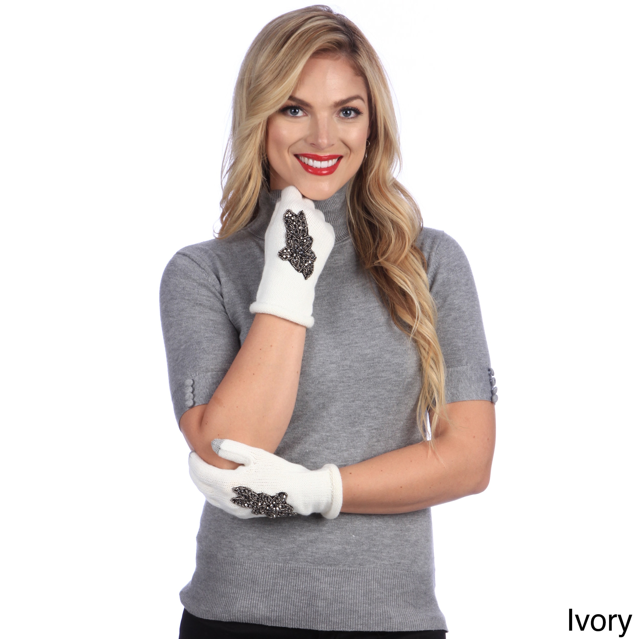 Womens Black and ivory Smartouch Touchscreen Compatible Gloves