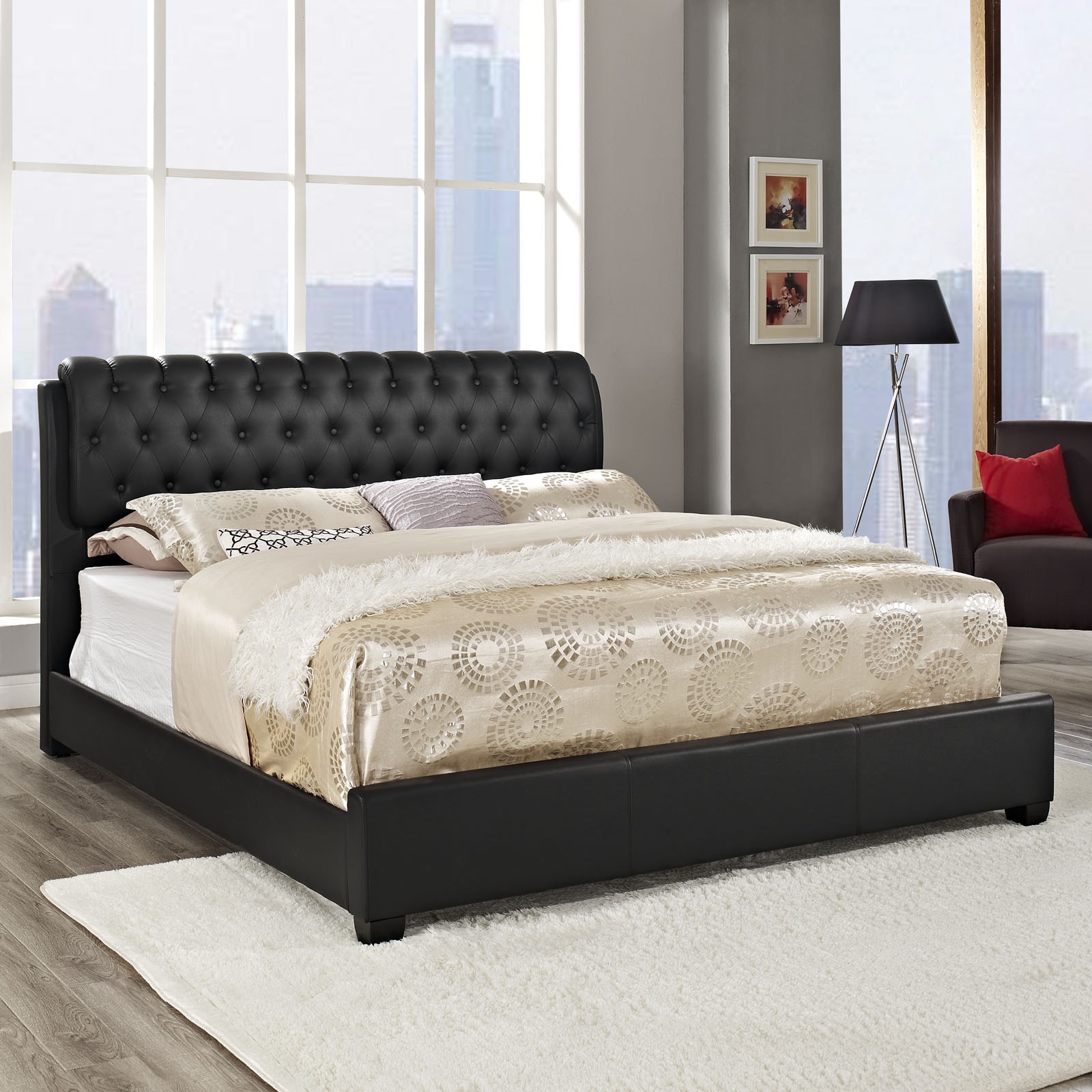 Francesca Black Button tufted Bed Frame