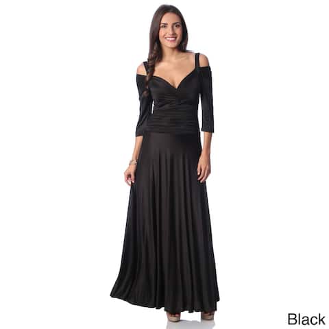 Evanese Women's Shiny Venezia Slip On Long Elegant Dress with 3/4 Sleeves
