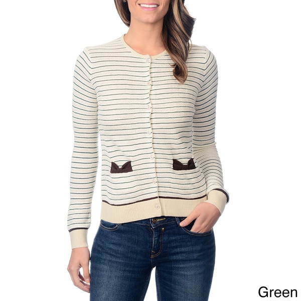 Yal Women's Striped Bow Pocket Cardigan Yal Cardigans & Twin Sets