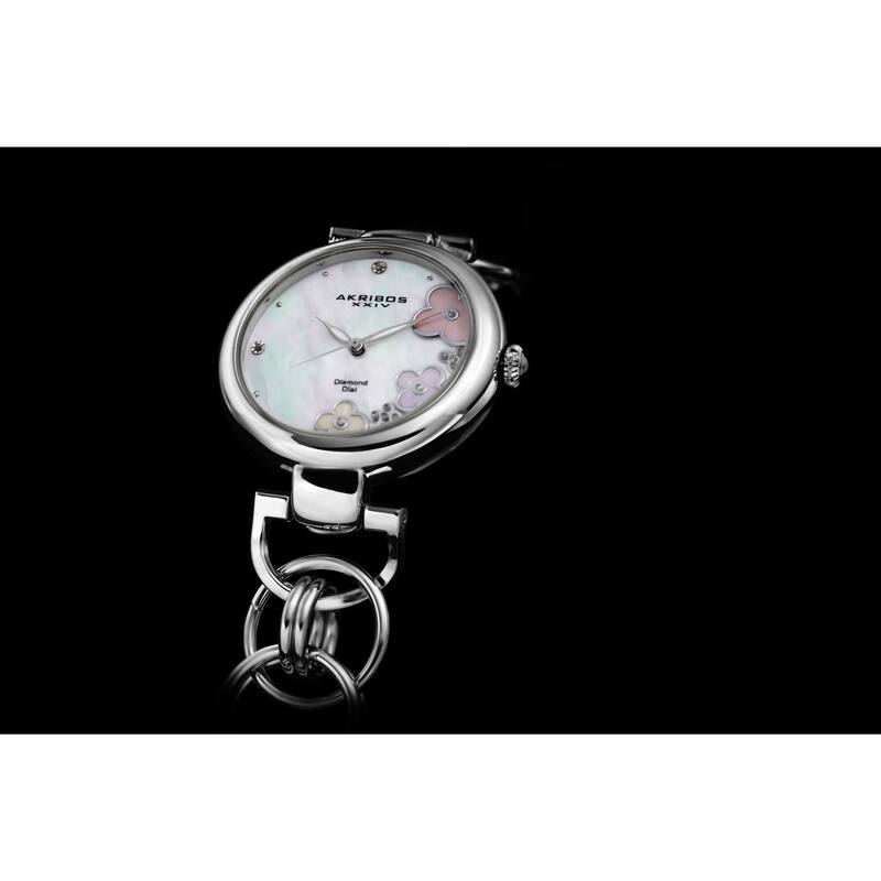 Akribos XXIV Women's Diamond Flower Dial Twist Chain Silver-Tone Bracelet Watch