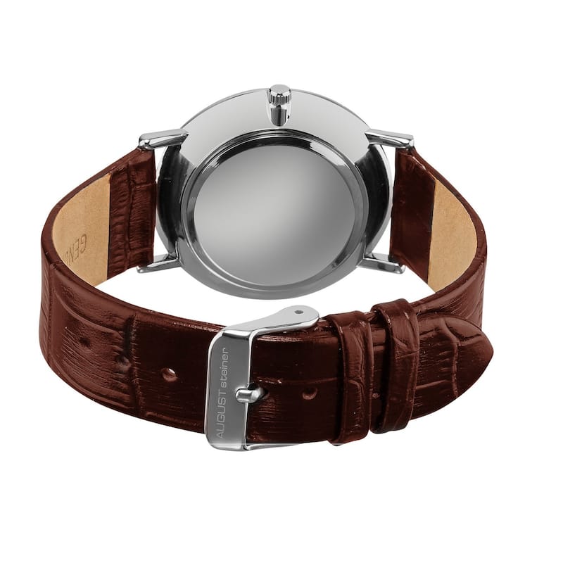 August Steiner Men's Slim 24 Hour Quartz Leather Brown Strap Watch