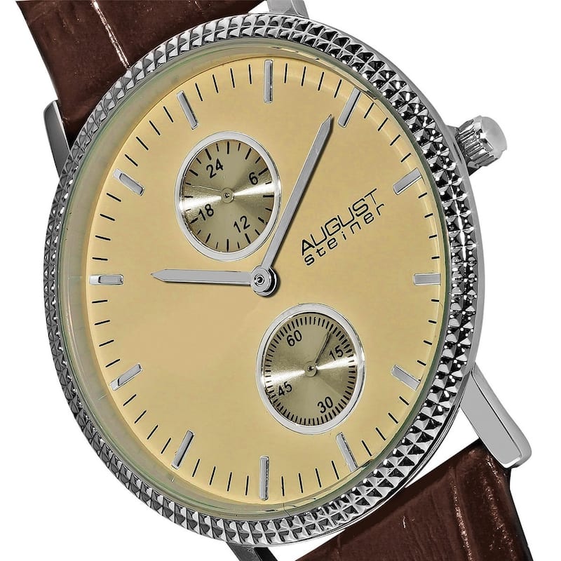 August Steiner Men's Slim 24 Hour Quartz Leather Brown Strap Watch