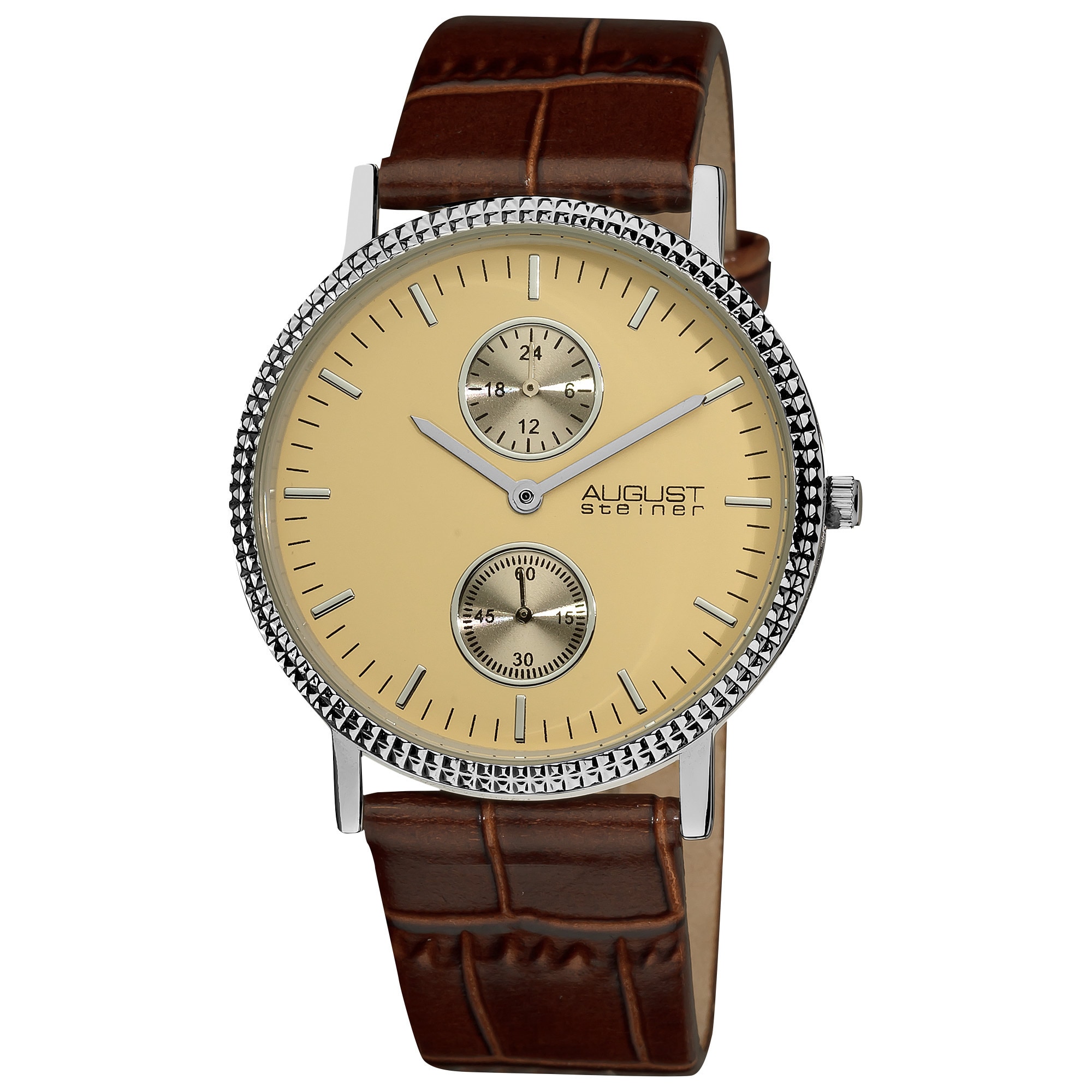 August Steiner Men's Slim 24 Hour Quartz Leather Brown Strap Watch