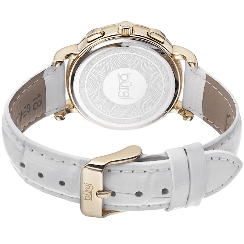Burgi Ladies Swiss Quartz Multifunction Leather Gold-Tone Strap Watch
