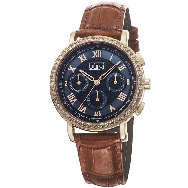 Burgi Ladies Swiss Quartz Multifunction Genuine Leather Strap Watch Burgi Women's Burgi Watches