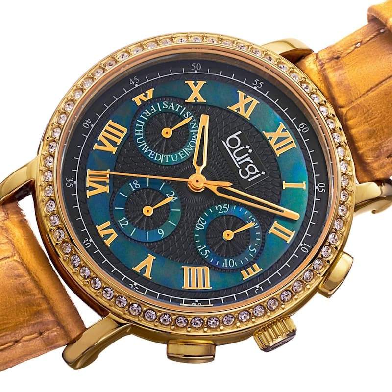 Burgi Ladies Swiss Quartz Multifunction Leather Strap Watch
