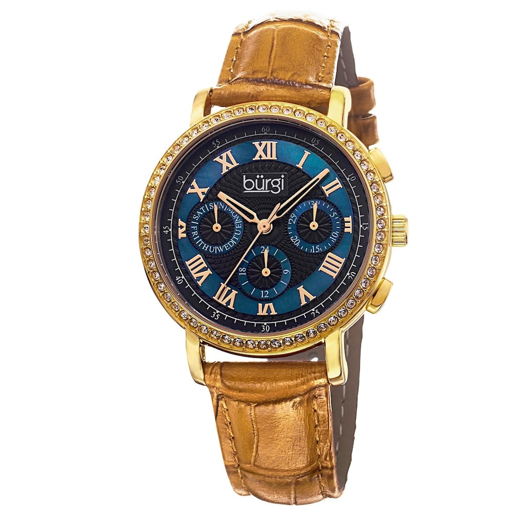Burgi Ladies Swiss Quartz Multifunction Leather Strap Watch