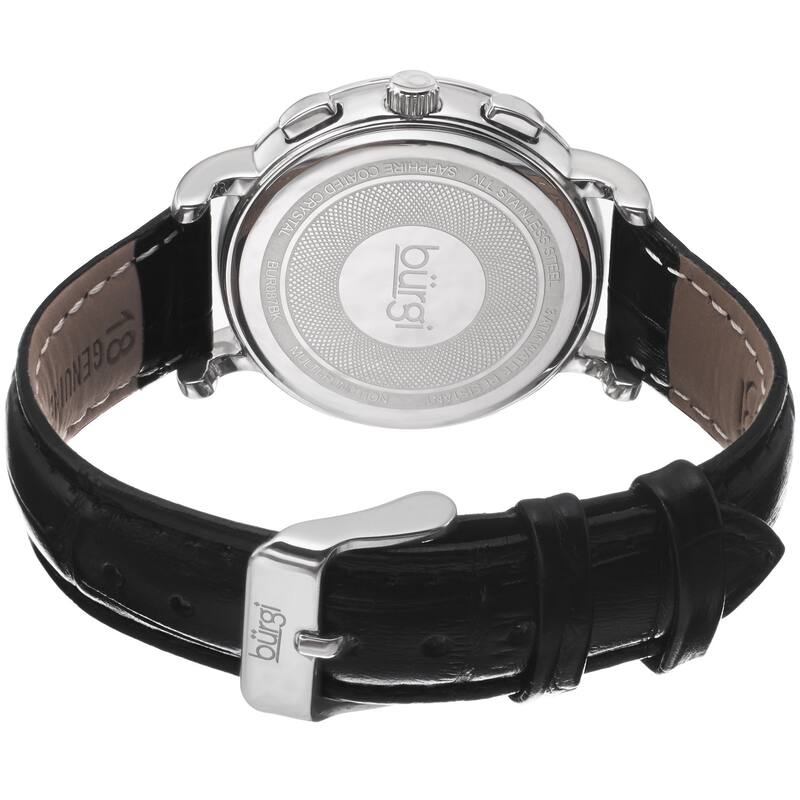 Burgi Ladies Crystal-accented Swiss Quartz Multifunction Leather Black Strap Watch