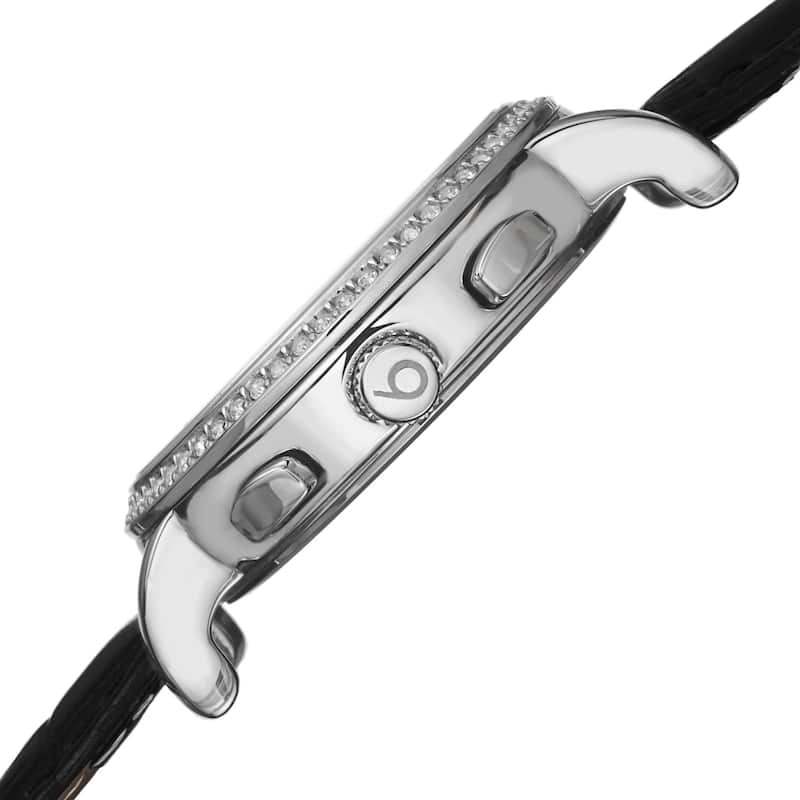 Burgi Ladies Crystal-accented Swiss Quartz Multifunction Leather Black Strap Watch