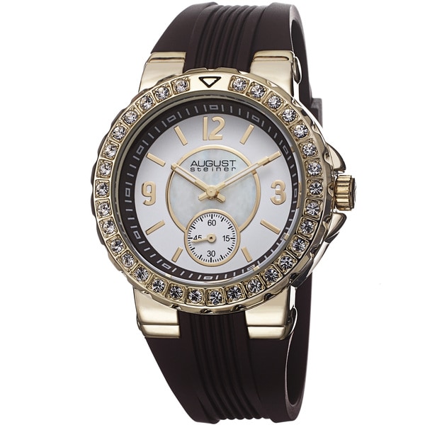 August Steiner Ladies Quartz Mother of Pearl/Matte Dial Silicon Strap