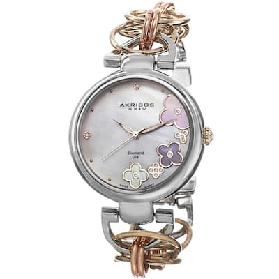 Akribos XXIV Women's Diamond Flower Dial Twist Chain Bracelet Watch