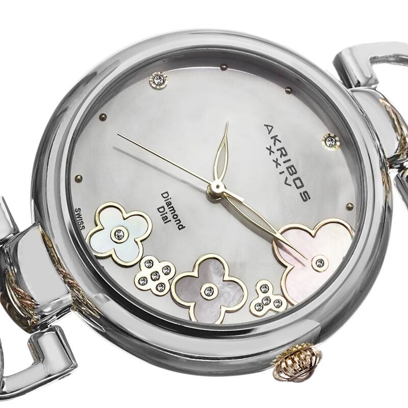 Akribos XXIV Women's Diamond Flower Dial Twist Chain Bracelet Watch