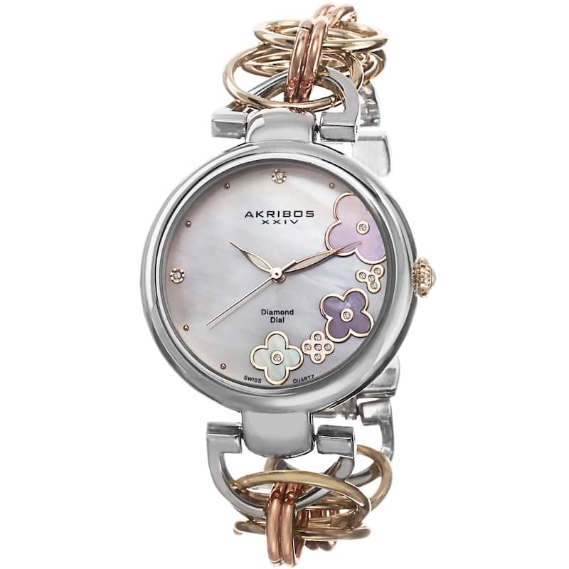 Akribos XXIV Women's Diamond Flower Dial Twist Chain Bracelet Watch