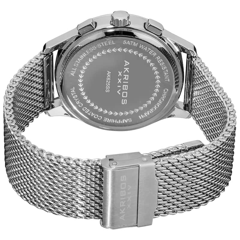 Akribos XXIV Men's Chronograph Tachymeter Stainless Steel White-dial Silver-Tone Bracelet Watch