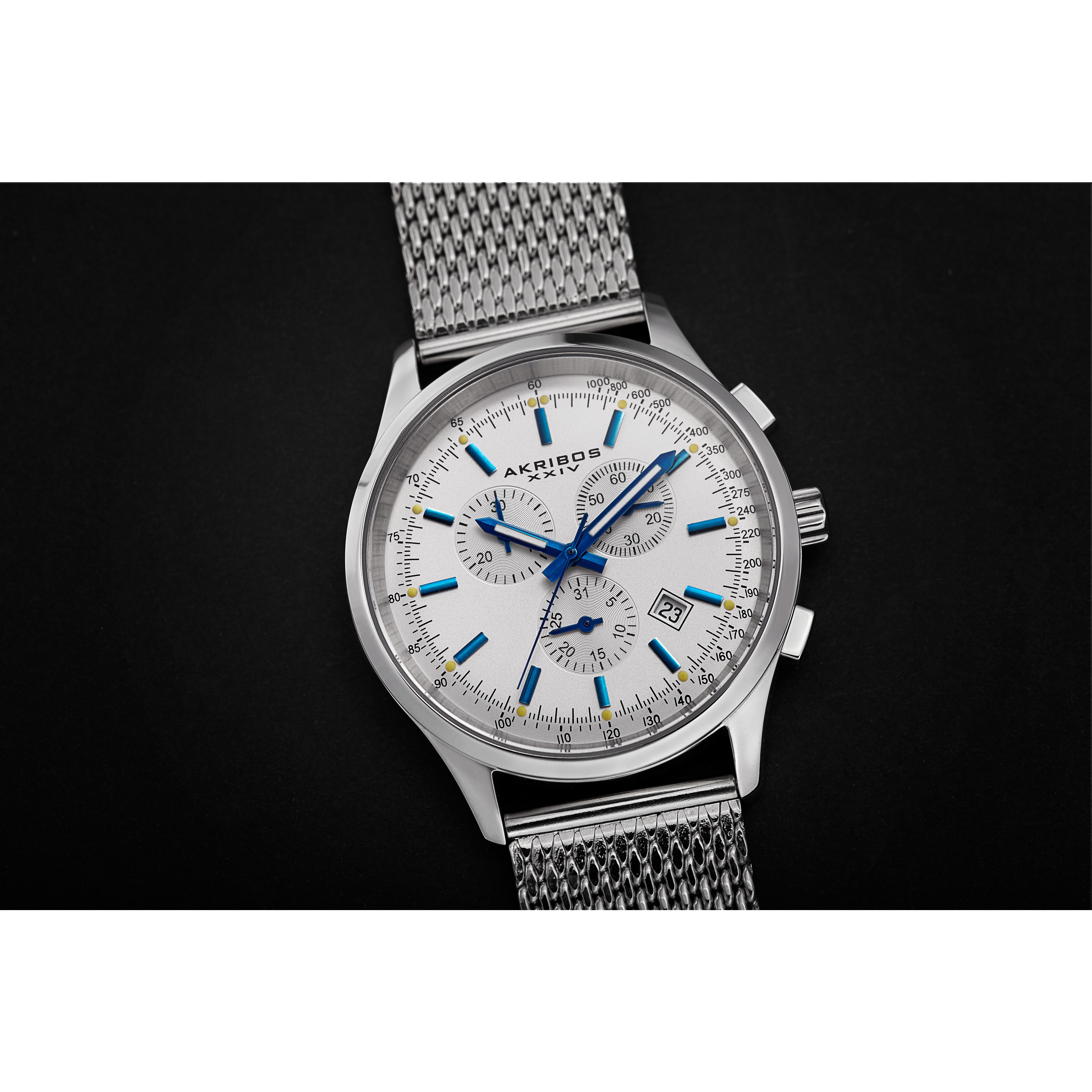 Akribos XXIV Men's Chronograph Tachymeter Stainless Steel White
