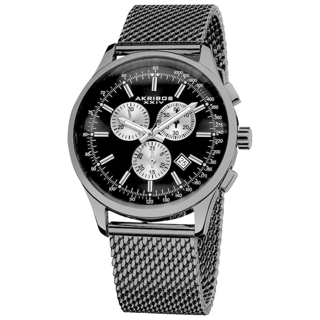 Akribos XXIV Men's Chronograph Tachymeter Stainless Steel Black Bracelet Watch