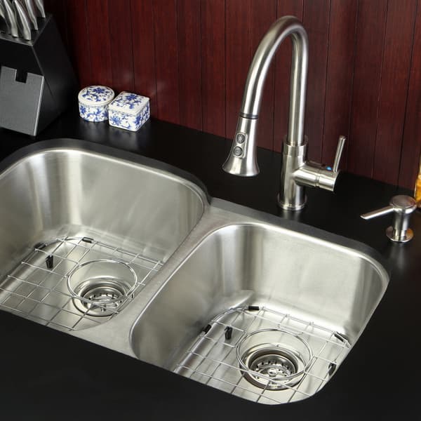 Undermount Stainless Steel 32inch Double Bowl Kitchen Sink and Faucet