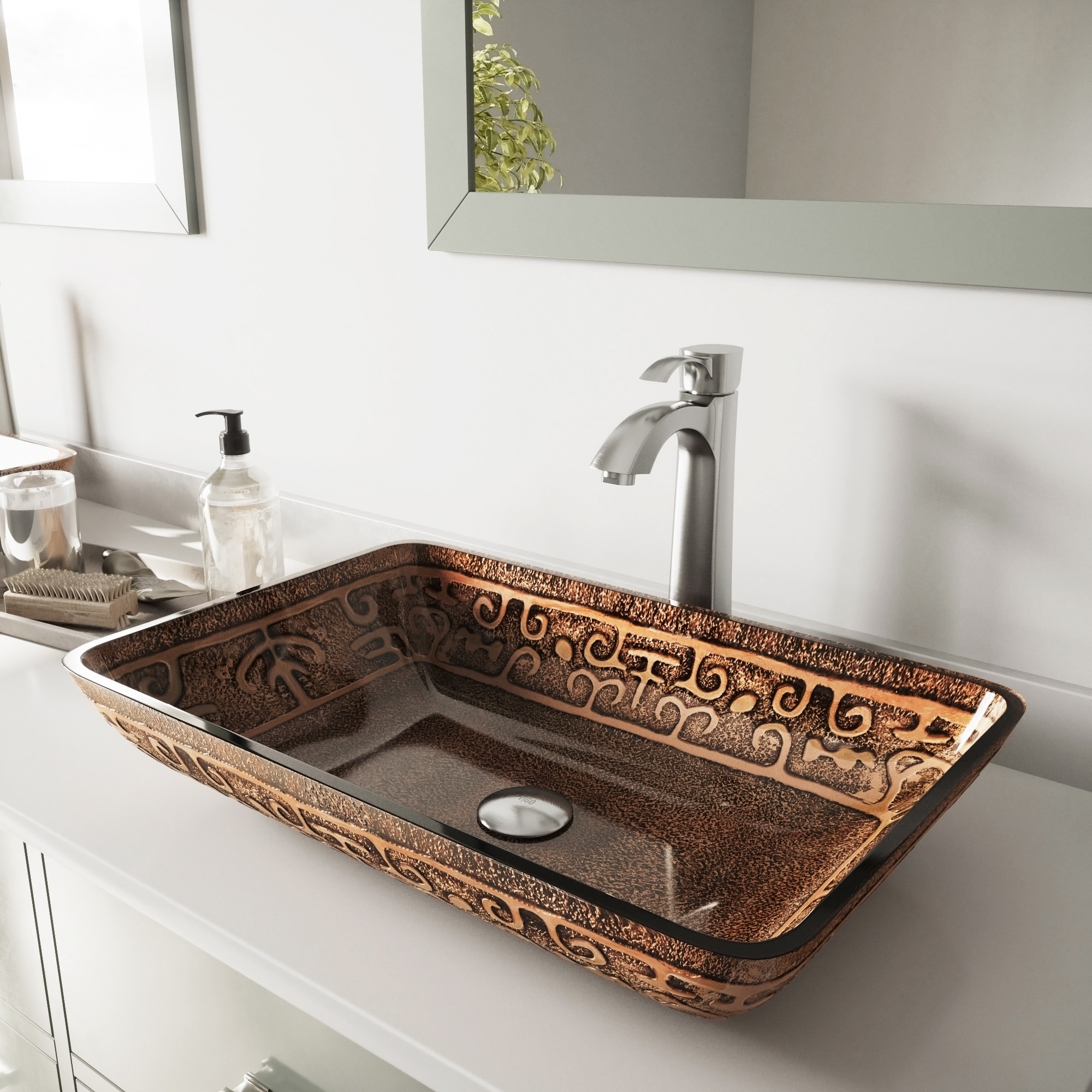 Vigo Rectangular Golden Greek Glass Vessel Sink And Brushed Nickel Otis Faucet Set