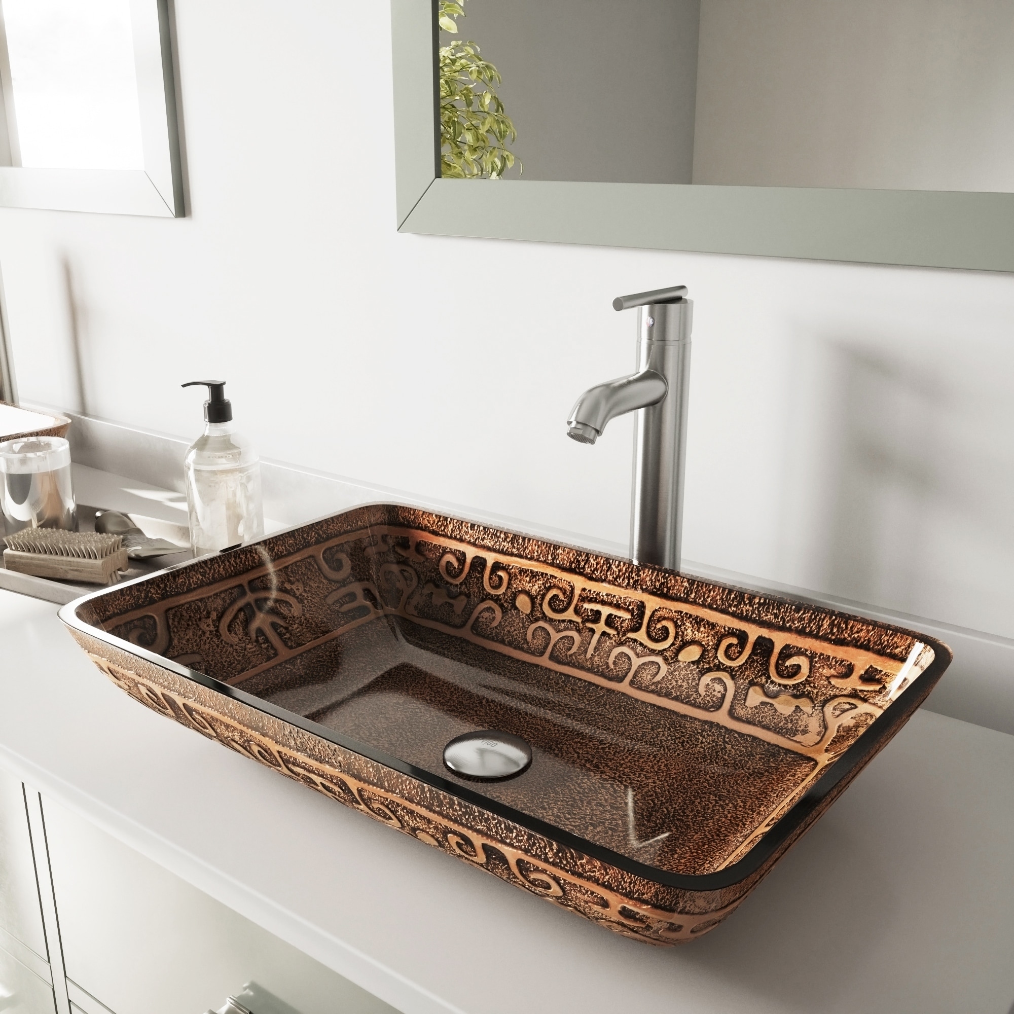 Vigo Rectangular Golden Greek Glass Vessel Sink And Brushed Nickel Faucet Set