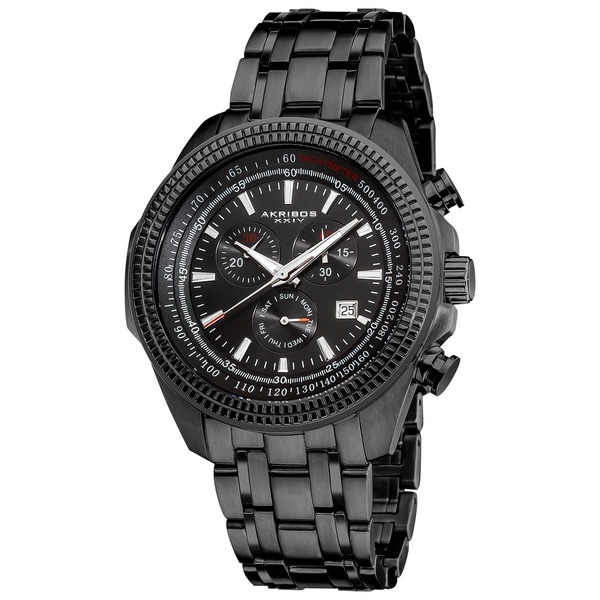 Akribos XXIV Men's Chronograph Tachymeter Black Stainless Steel Bracelet Watch. Opens flyout.