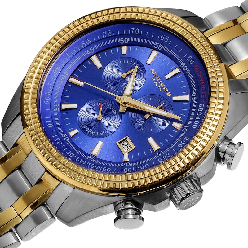 Akribos XXIV Men's Chronograph Tachymeter Stainless Steel Two-Tone Bracelet Watch