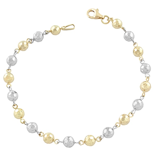 Fremada 10k Two tone Alternate Yellow and White Diamond cut Ball Bracelet (7.5 inch) Fremada Gold Bracelets