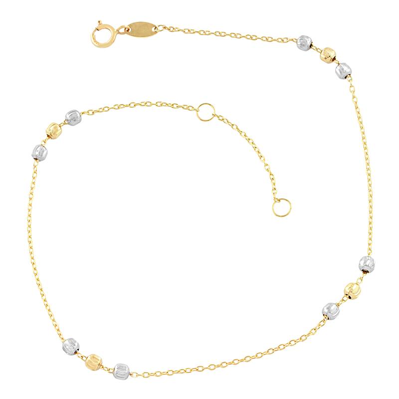 Fremada 10k Two-tone Gold Diamond-cut Beads Station Anklet (10-inch)