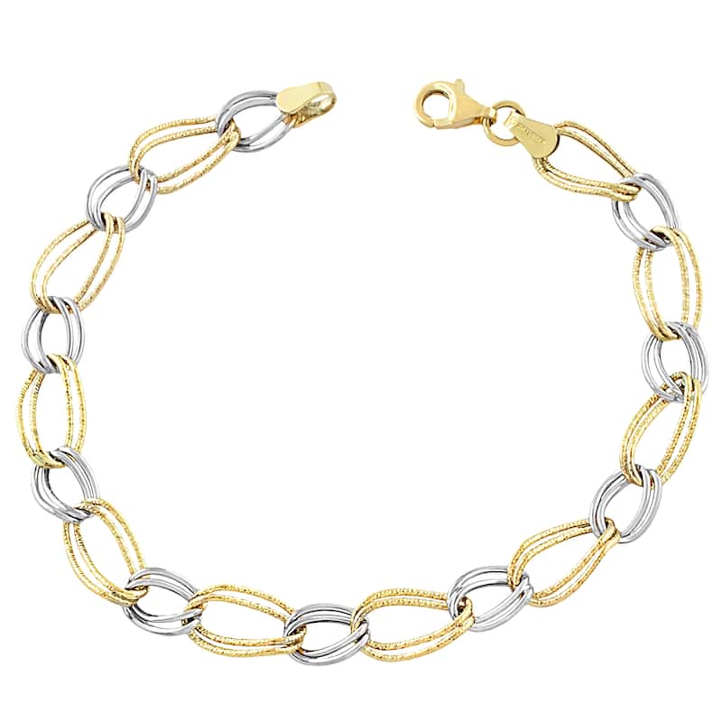 Fremada 10k Two-tone Gold Twist Alternating Oval/ Circle Bracelet (7.5-inch)