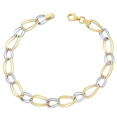 Fremada 10k Two-tone Gold Twist Alternating Oval/ Circle Bracelet (7.5-inch)