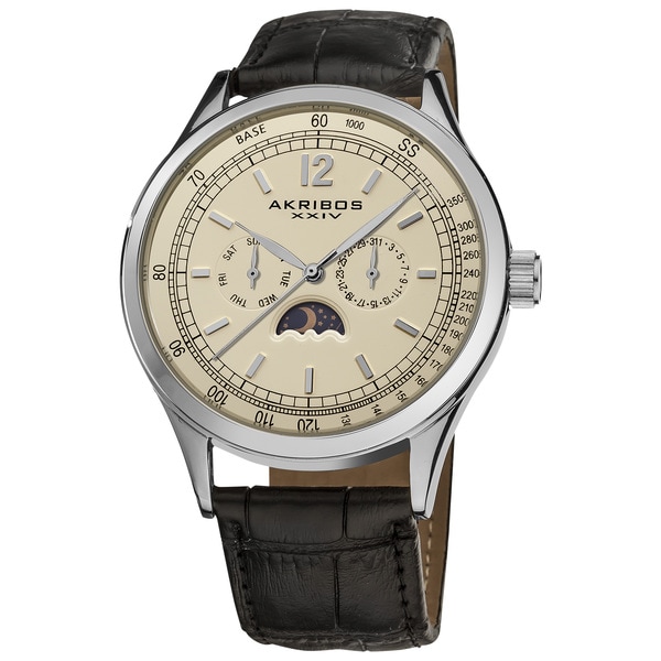 Akribos XXIV Men's Swiss Quartz Moon Phase Leather Strap Watch with Champagne Dial Akribos XXIV Men's Akribos XXIV Watches