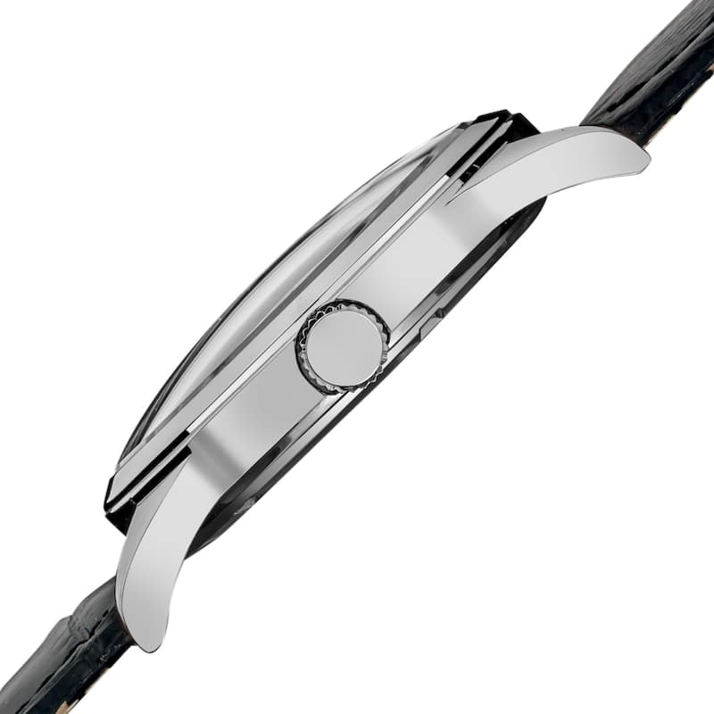 Akribos XXIV Men's Swiss Quartz Moon Phase Leather Silver-Tone Strap Watch with Champagne Dial