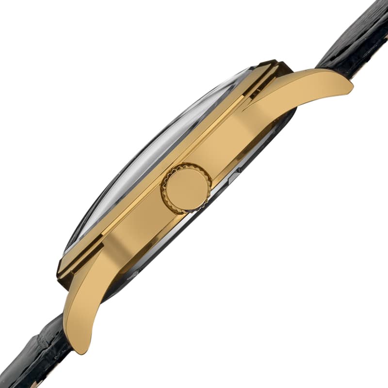 Akribos XXIV Men's Goldtone Swiss Quartz Moon Phase Leather Strap Watch