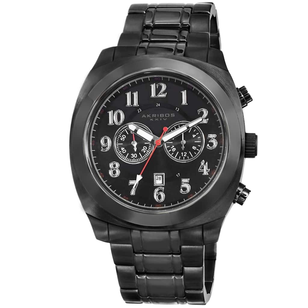 Akribos XXIV Men's Black Chronograph Stainless Steel Bracelet Watch