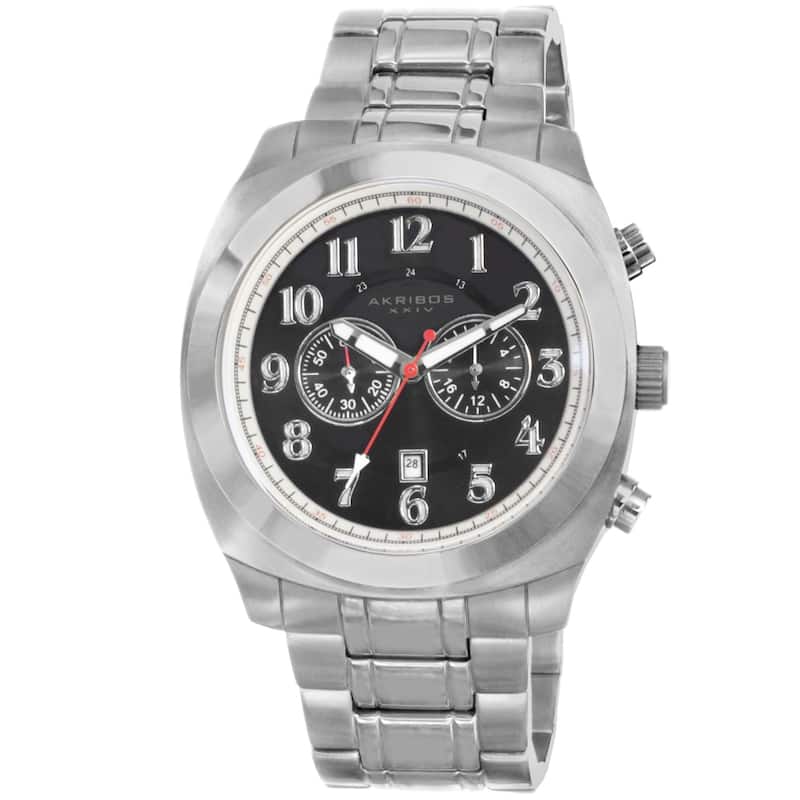 Akribos XXIV Men's Silvertone Stainless Steel Bracelet Chronograph Watch