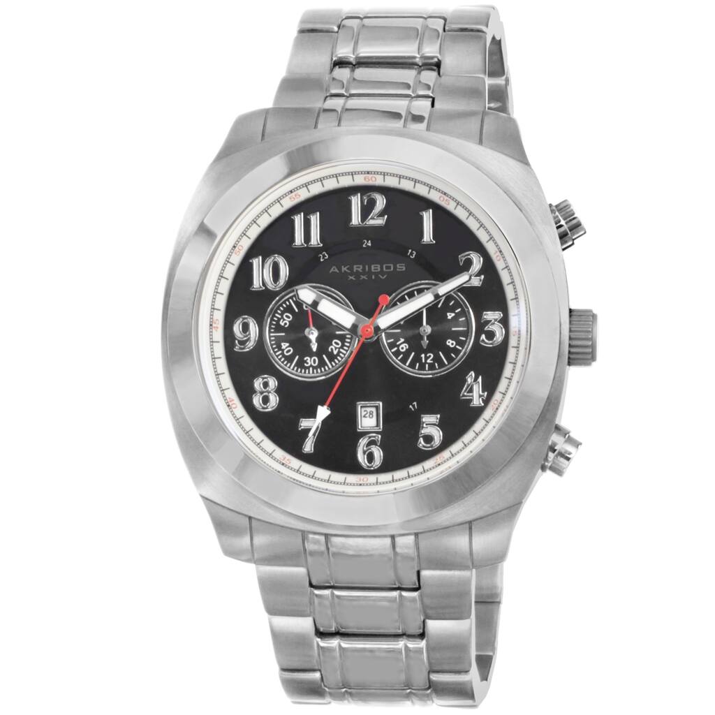 Akribos XXIV Men's Silvertone Stainless Steel Bracelet Chronograph Watch