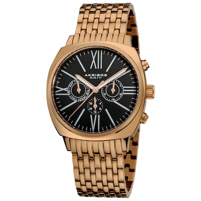 Akribos XXIV Men's Quartz Multifunction Vintage Stainless Steel Water-resistant Rose-Tone Watch