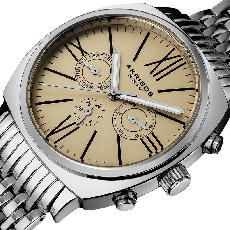 Akribos XXIV Men's Quartz Silvertone Multifunction Vintage Stainless Steel Watch