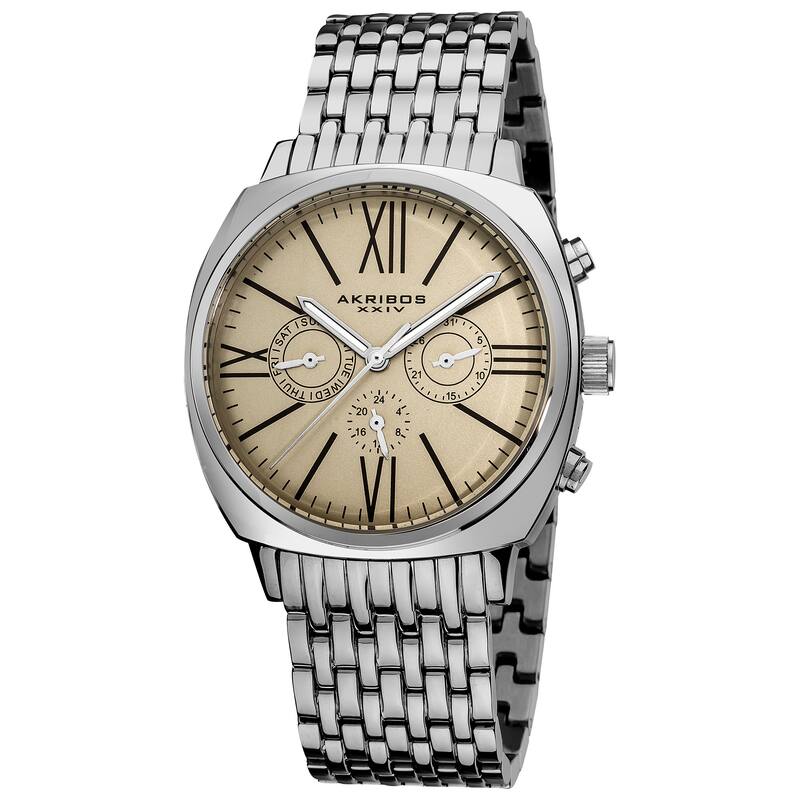 Akribos XXIV Men's Quartz Silvertone Multifunction Vintage Stainless Steel Watch