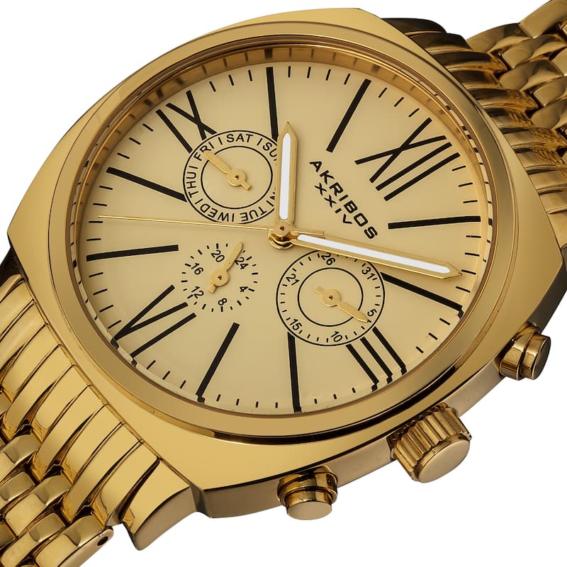 Akribos XXIV Men's Quartz Gold Tone Multifunction Vintage Stainless Steel Watch