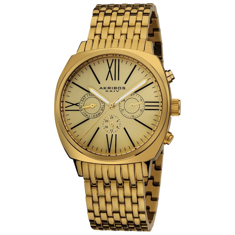 Akribos XXIV Men's Quartz Gold Tone Multifunction Vintage Stainless Steel Watch