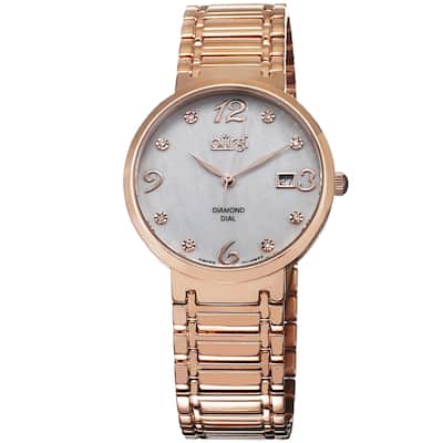 Burgi Ladies Swiss Quartz Stainless Steel Diamond Dial Rose-Tone Bracelet Watch