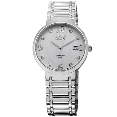 Burgi Ladies Silvertone Swiss Quartz Stainless Steel Diamond-dial Bracelet Watch