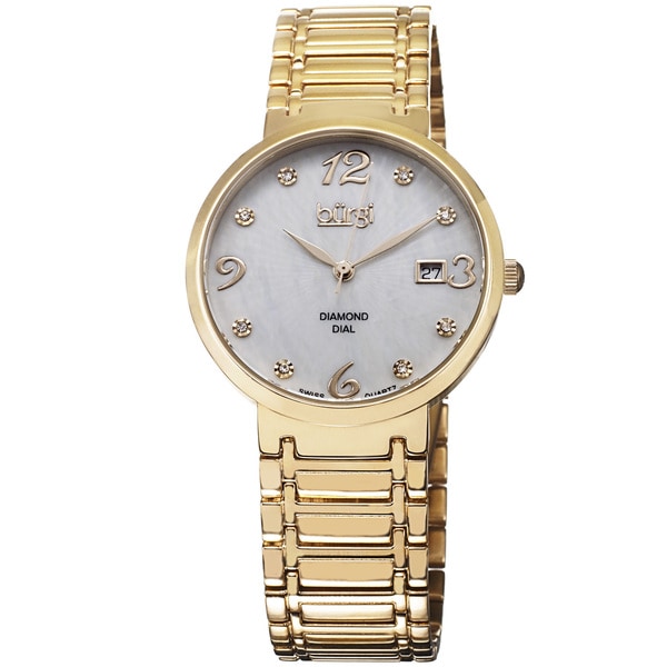 Burgi Ladies Goldtone Swiss Quartz Stainless Steel Diamond dial Bracelet Watch Burgi Women's Burgi Watches
