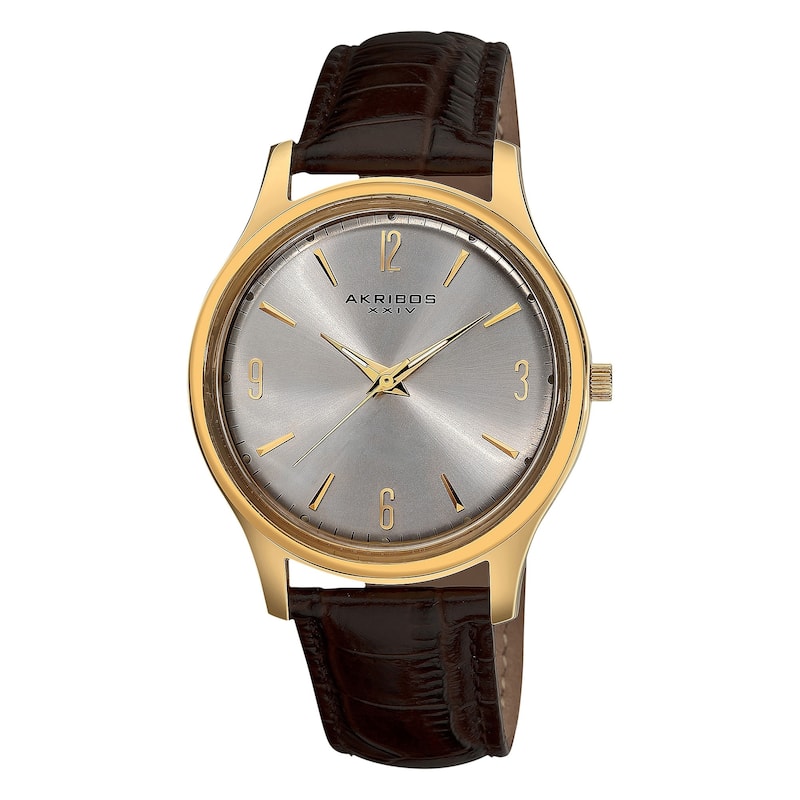 Akribos XXIV Men's Stainless Steel Swiss Quartz Slim Leather Strap Watch - Silver-Tone - Gold-Tone - Black