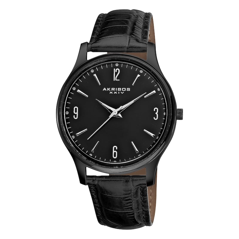 Akribos XXIV Men's Stainless Steel Swiss Quartz Slim Leather Strap Watch